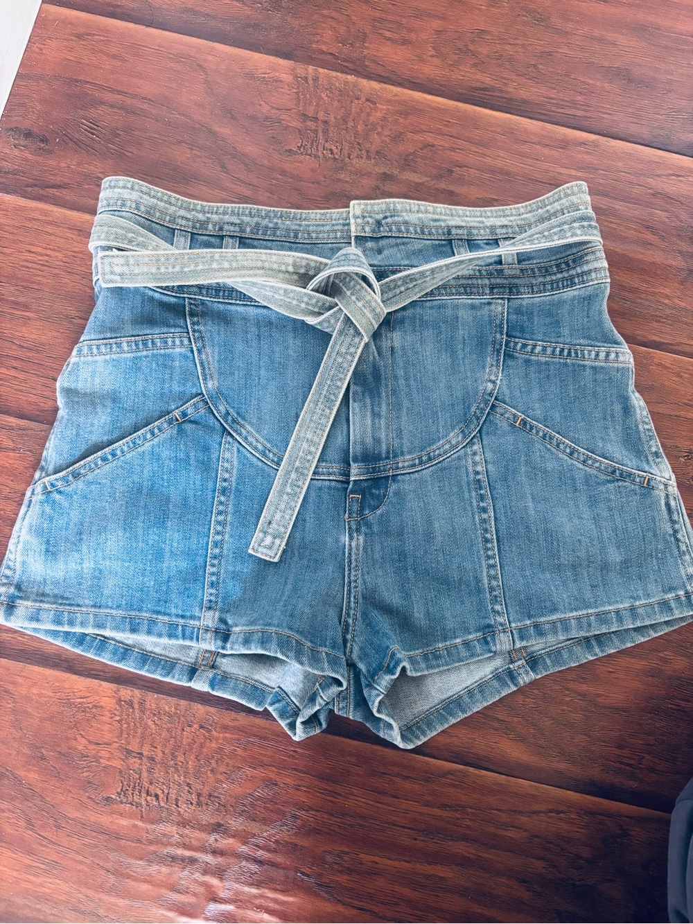 Stoned Immaculate High Waist Belted Jean Shorts Waiting For The Sun Pattern 28